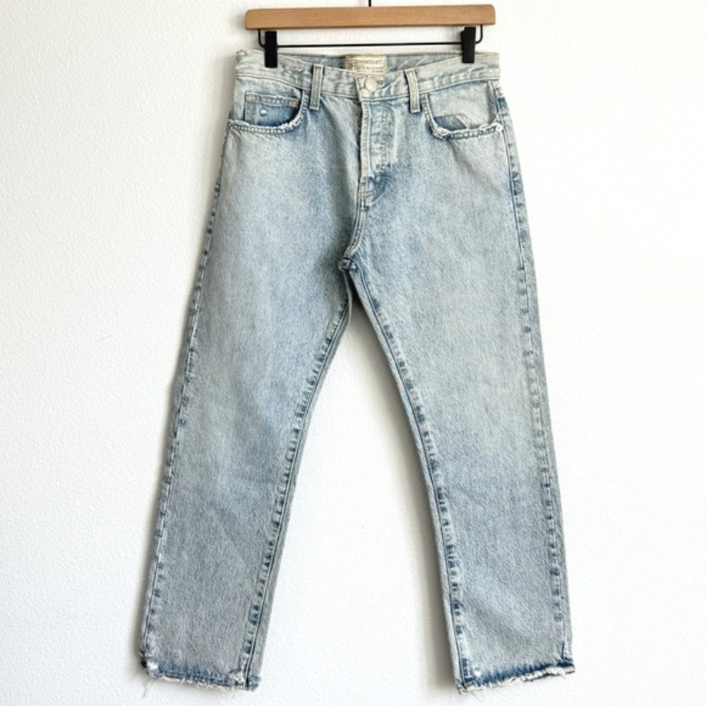 Current/Elliott The Original Straight Alta Jeans 27 Light Wash Distressed Denim
